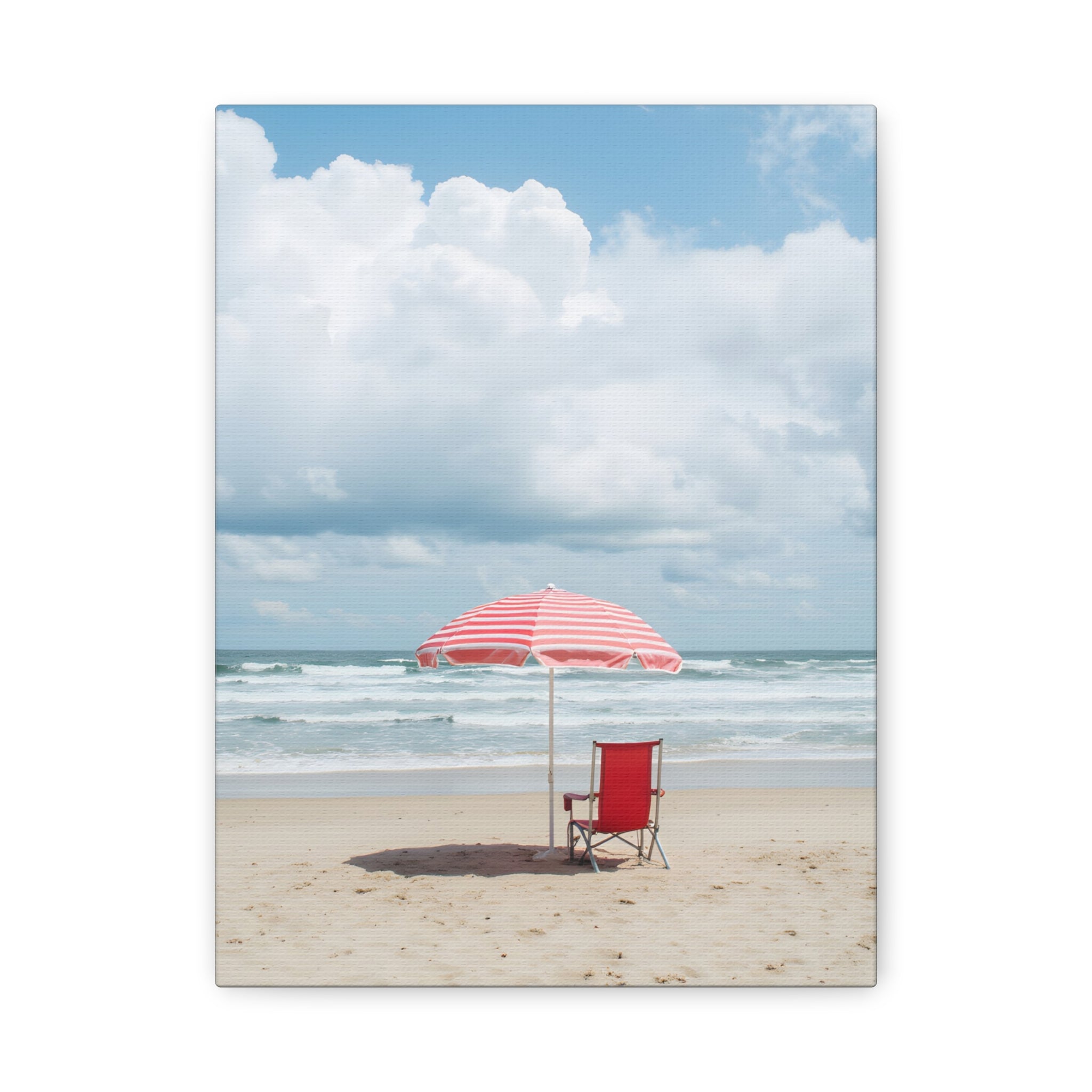 Sun-drenched beach memory with beach chair and umbrella Canvas Wall Art - Stretched Canvas