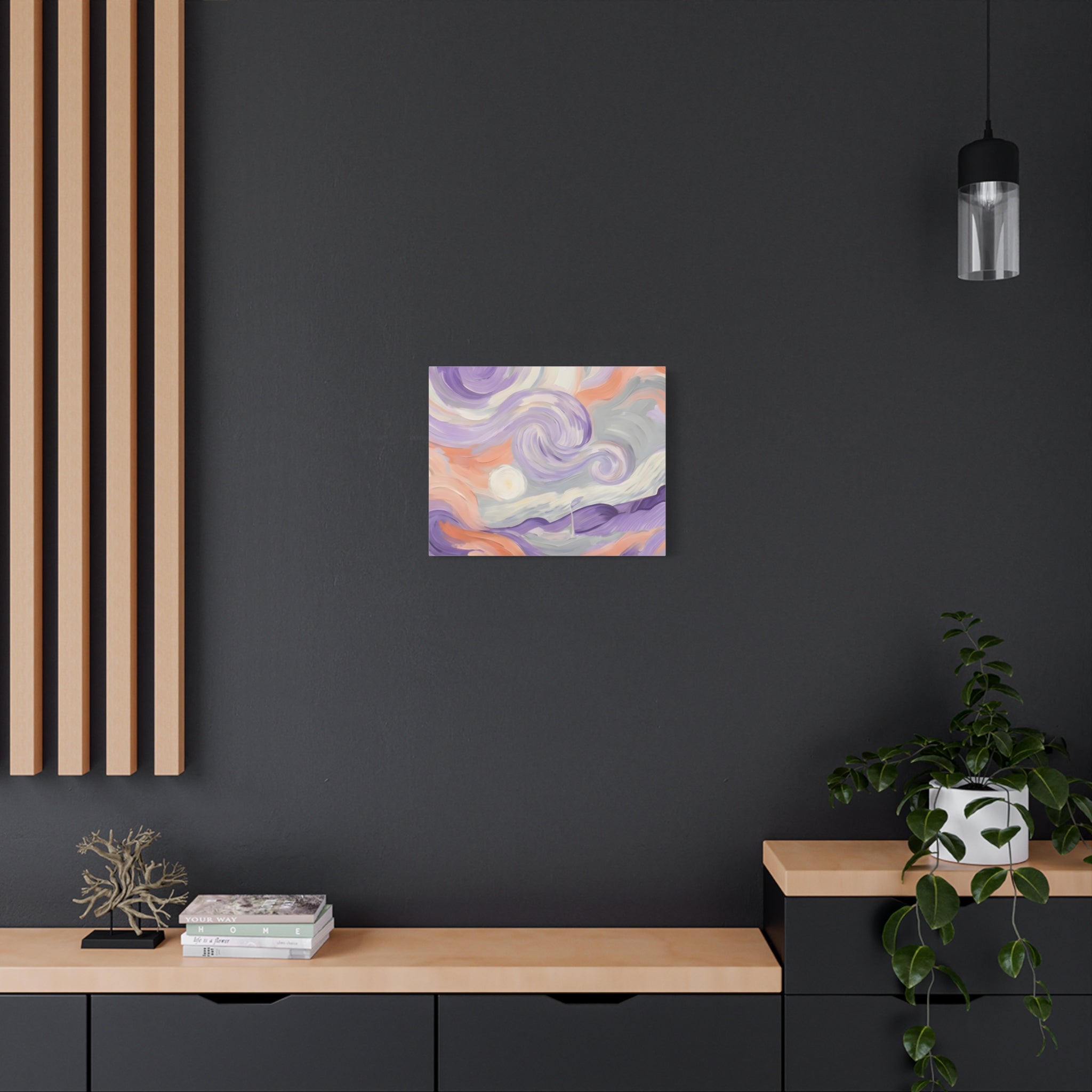 Abstract Swirl Canvas Art – Lavender & Peach Matte Stretched Canvas