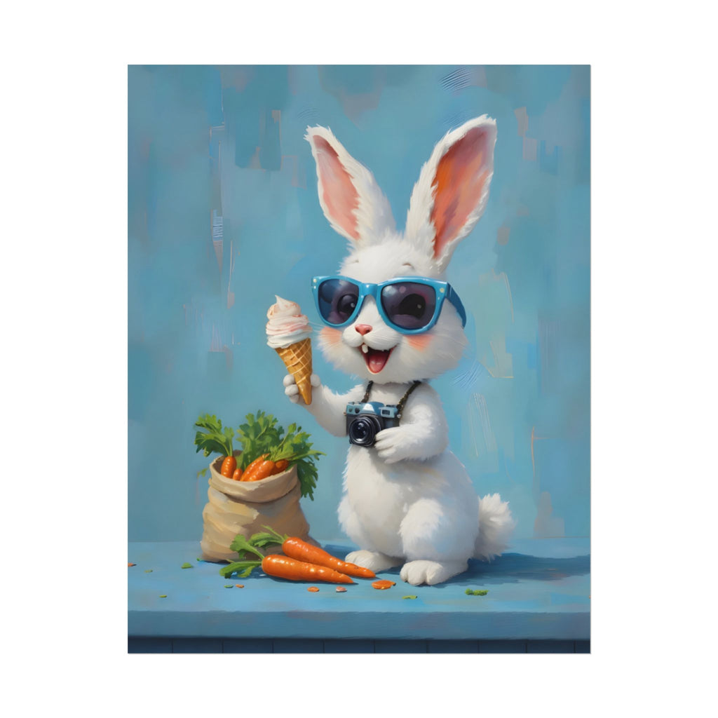 Blue Bunny Poster - Cute Sunglasses Rabbit Rolled Art Print