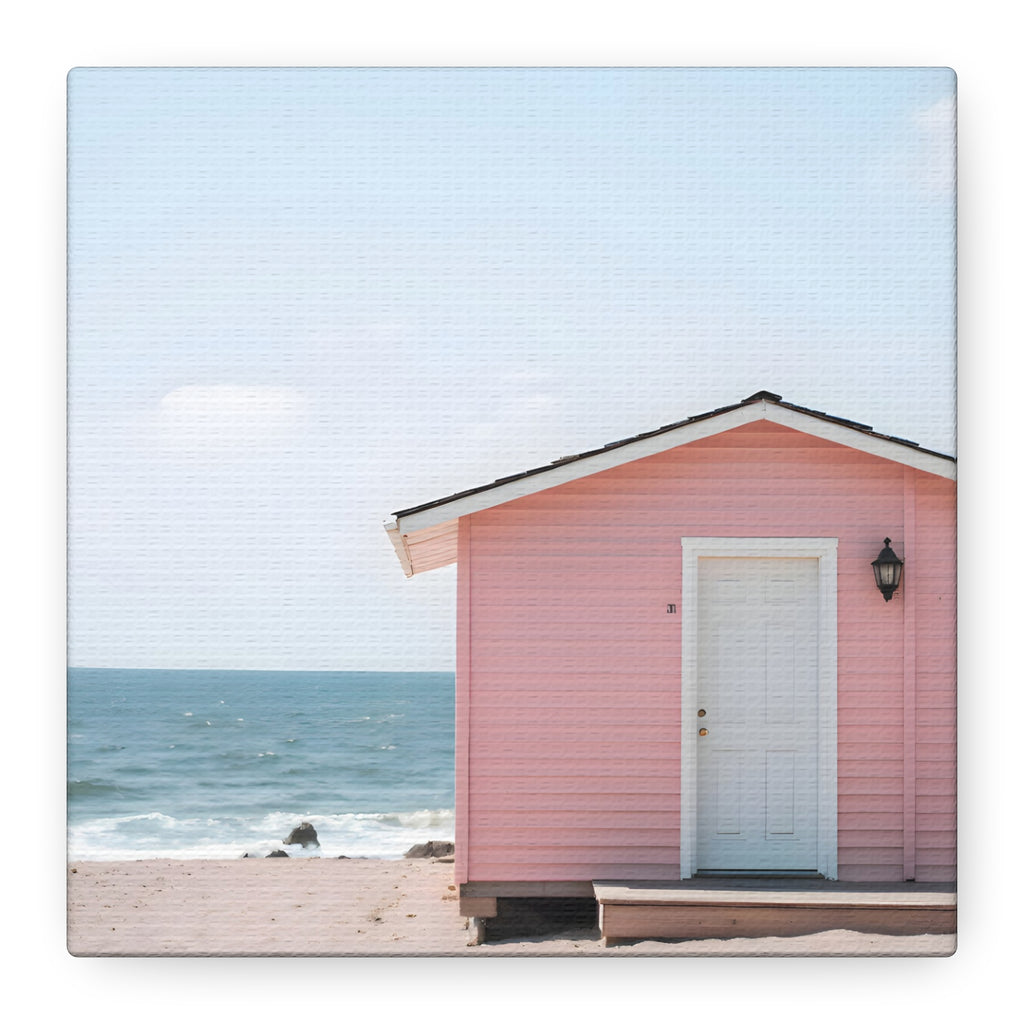 Pink Beach Cottage  Wall Art - Stretched Canvas