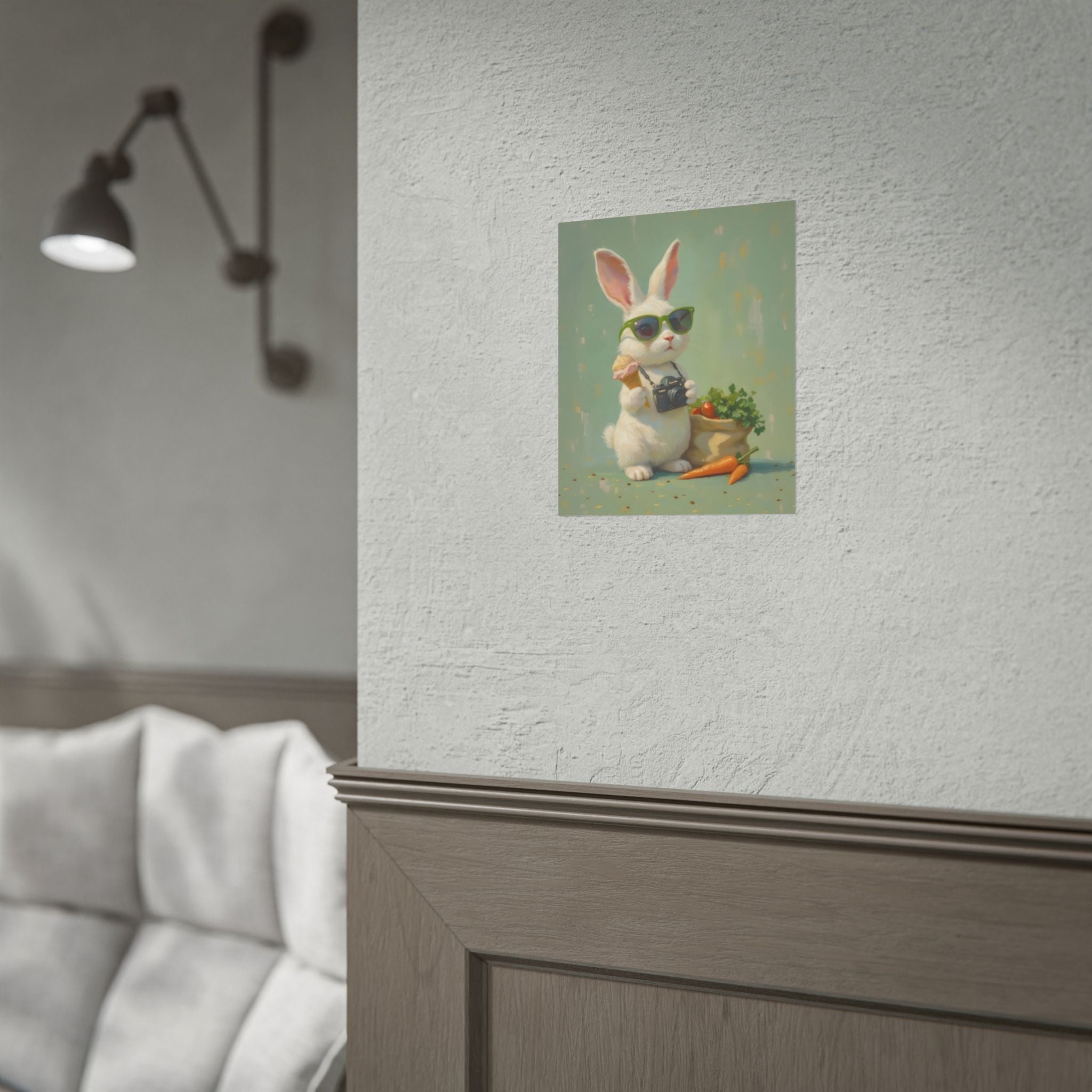 Green Bunny Rolled Poster — Cool Bunny with Camera Art Print