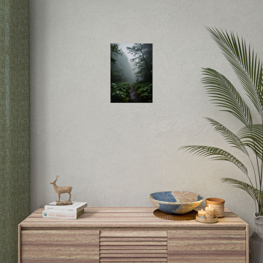 Misty Forest Path  Stretched Wall Art - Poster