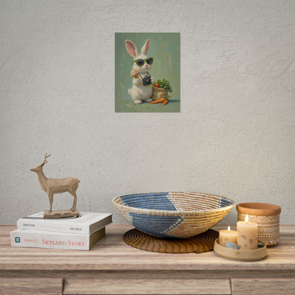 Green Bunny Rolled Poster — Cool Bunny with Camera Art Print