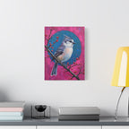 Blue jay on a holly branch Wall Art - Stretched Canvas