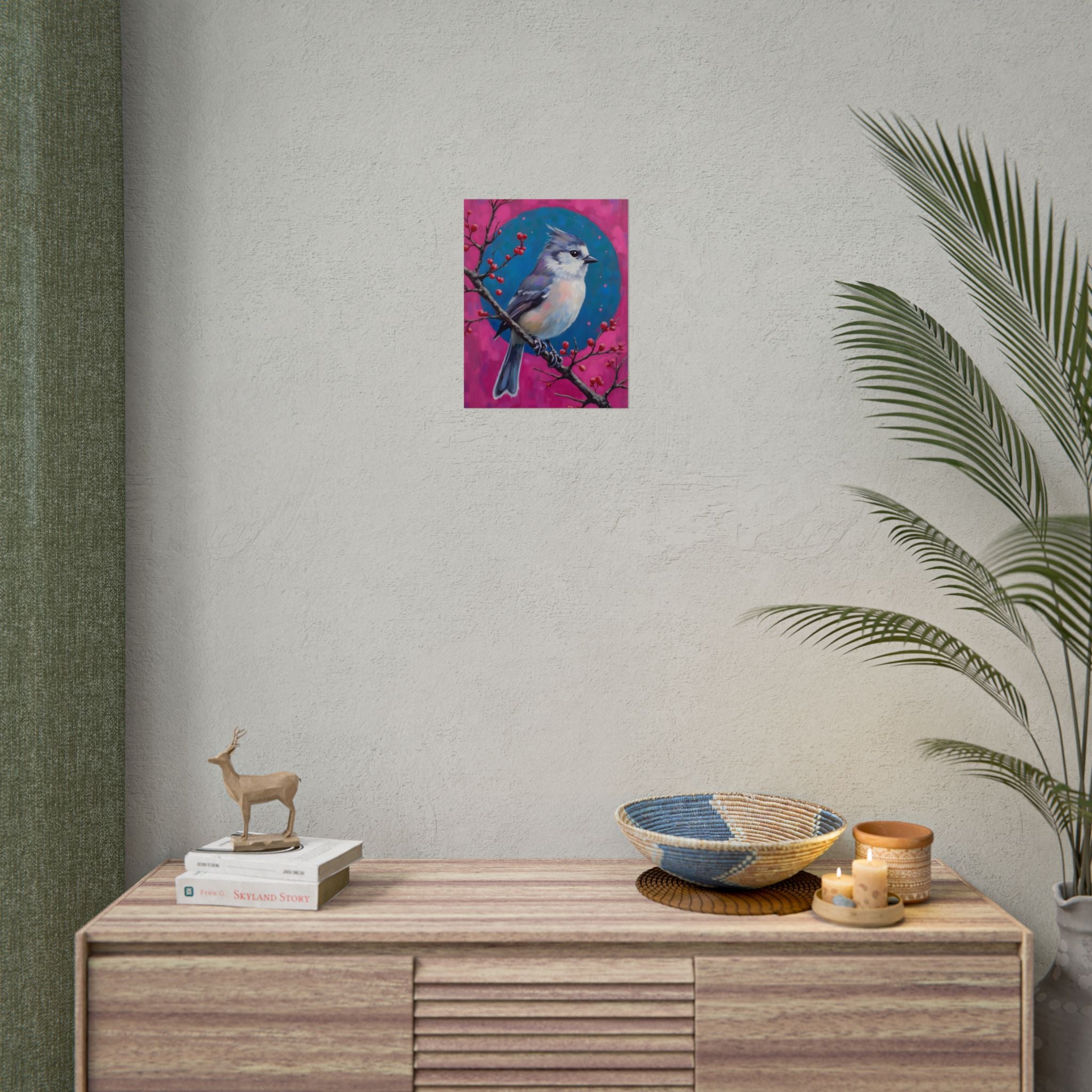 Blue jay on a holly branch Wall Art - Poster
