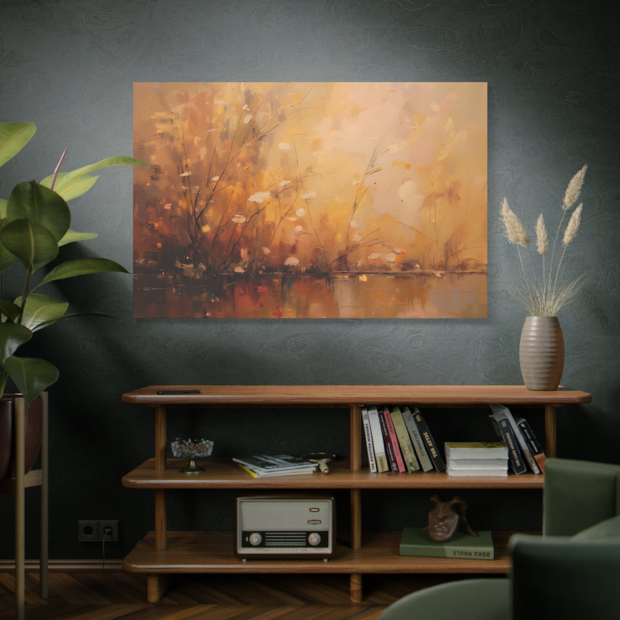 Golden Meadow Abstract Wall Art - Stretched Canvas