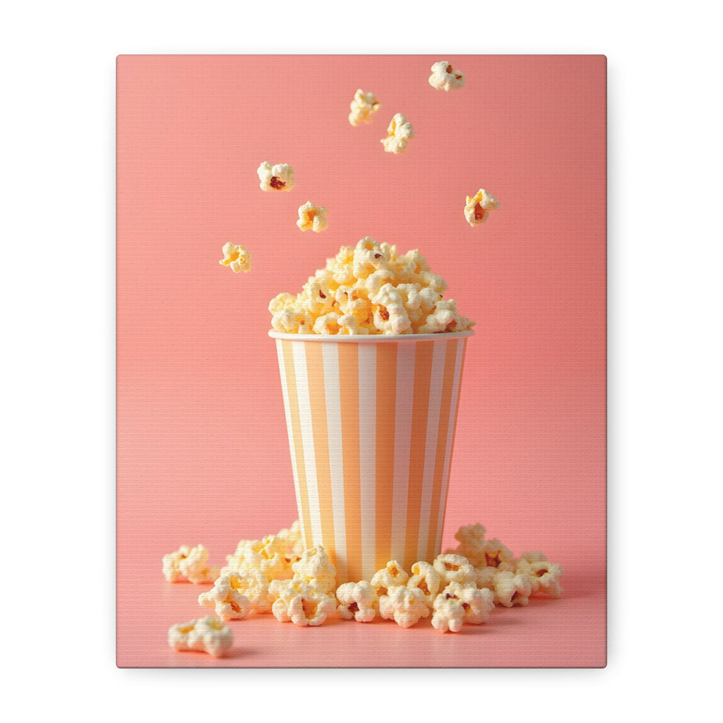 Popcorn with a pink background Wall Art - Stretched Canvas