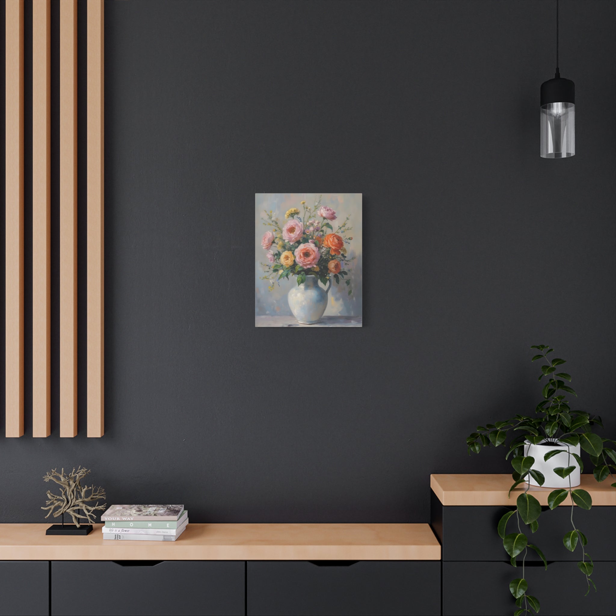 Colourful Roses in Jug Wall Art - Stretched Canvas