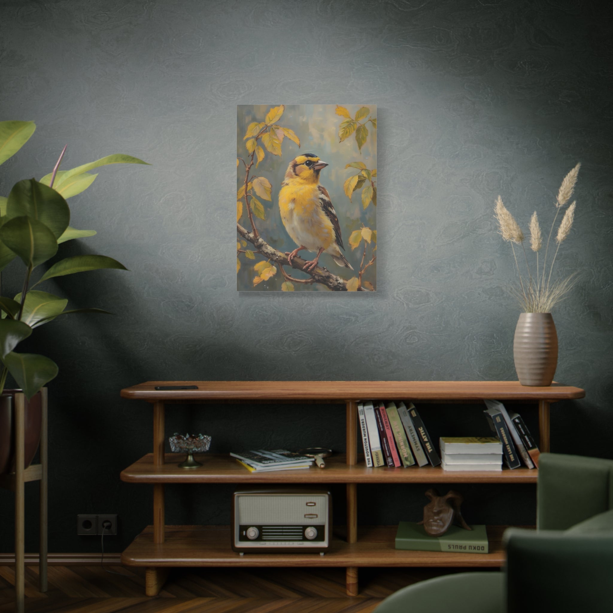 Goldfinch on a branch Wall Art - Stretched Canvas