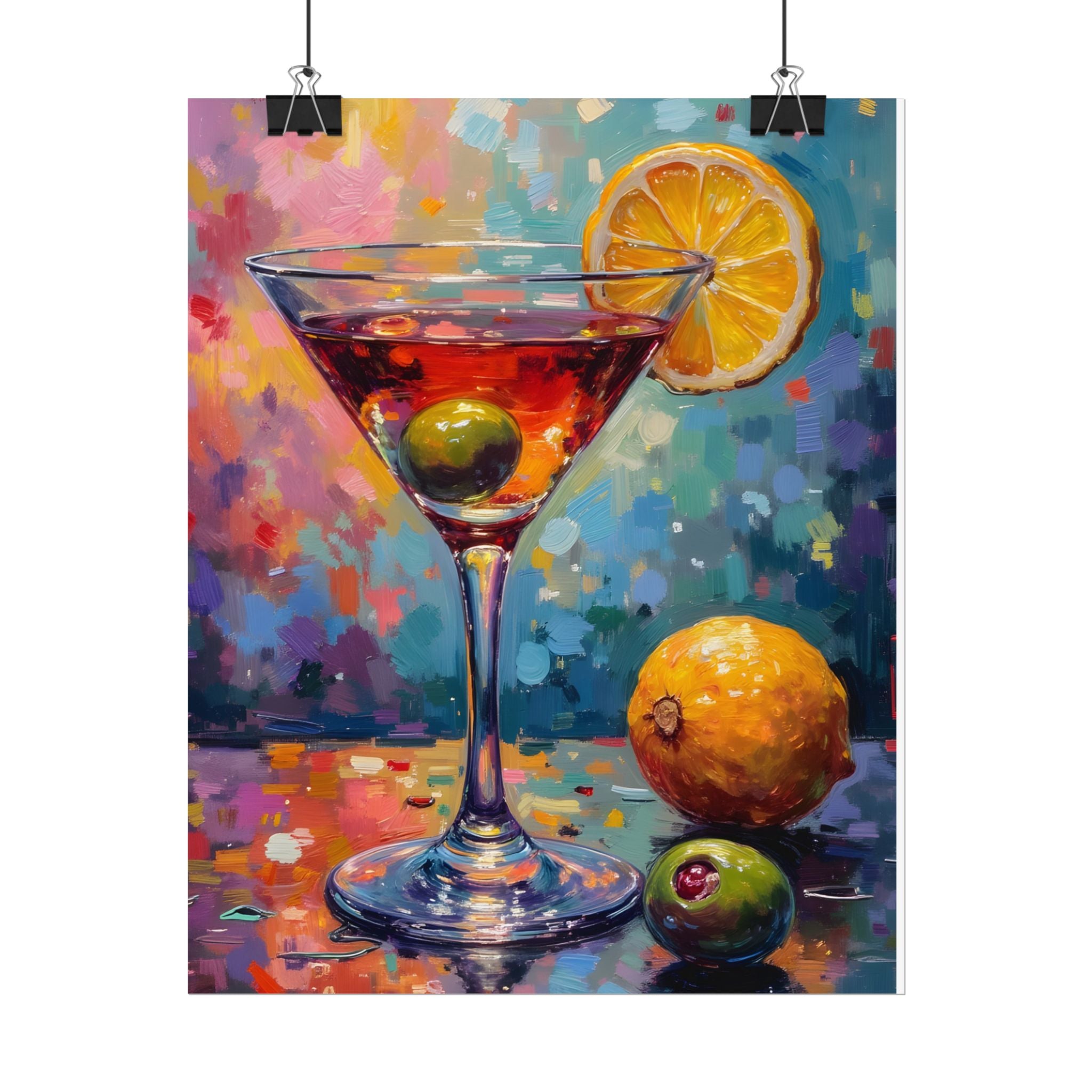 Colorful martini glass with lemon and olive Wall Art - Poster