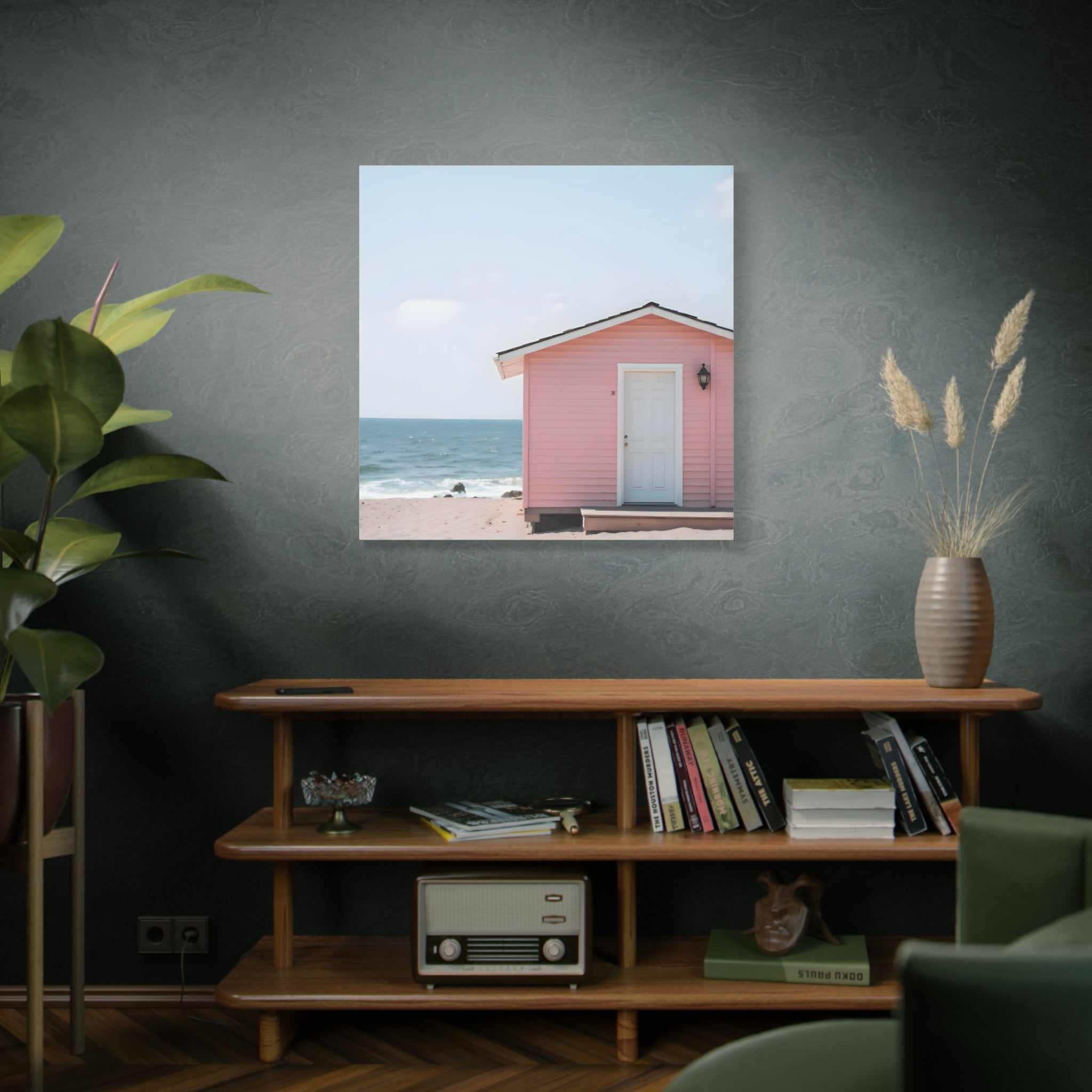 Pink Beach Cottage  Wall Art - Stretched Canvas