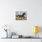 Running Black Stallion Wall Art - Horse Painting - Stretched Canvas