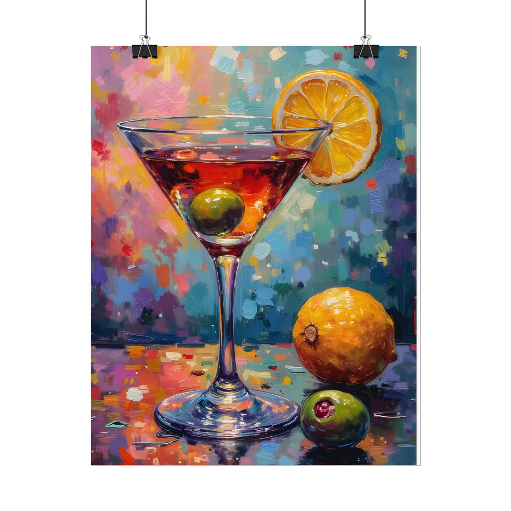 Colorful martini glass with lemon and olive Wall Art - Poster