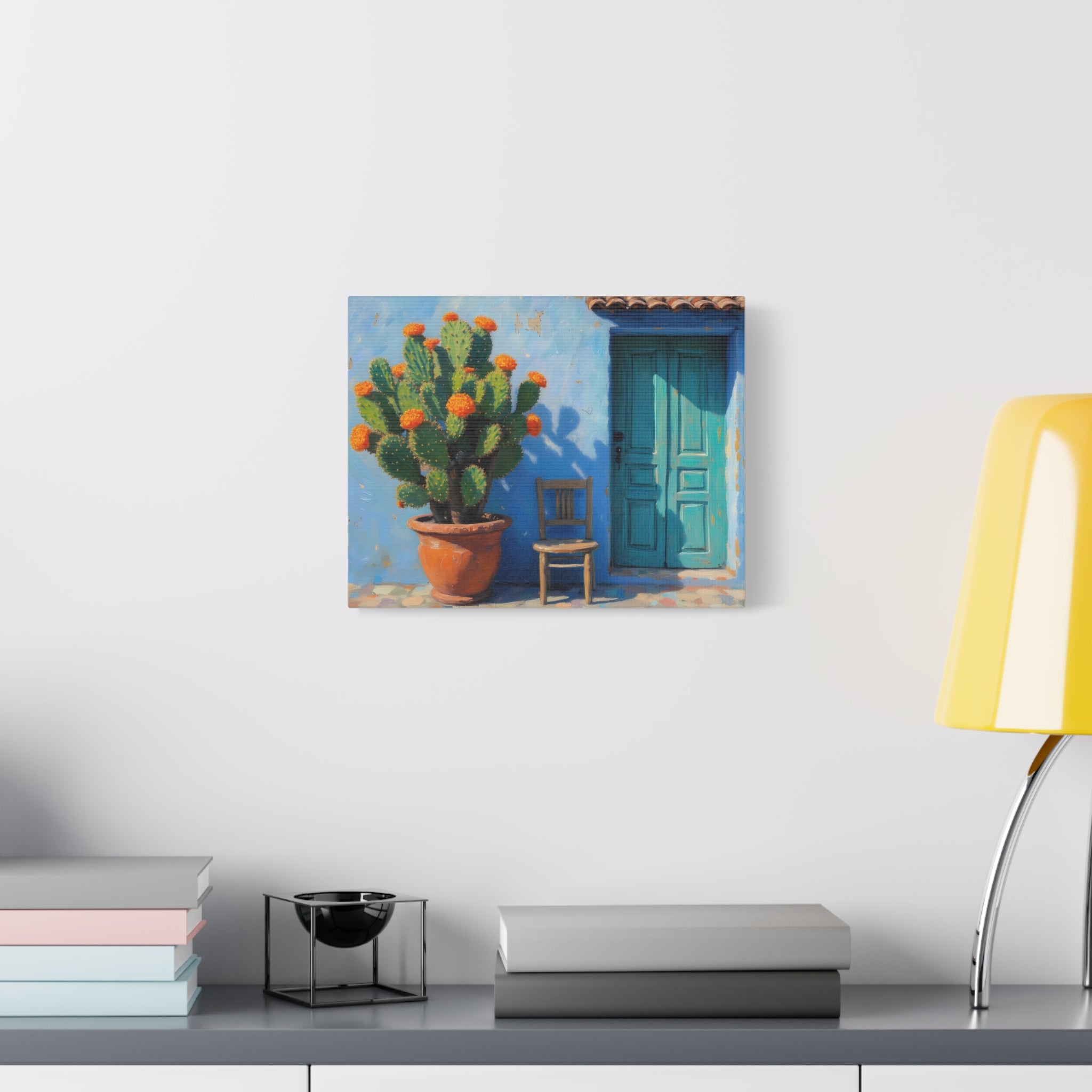 Southwestern Cactus Canvas Wall Art - Turquoise Door Painting (Matte Stretched)