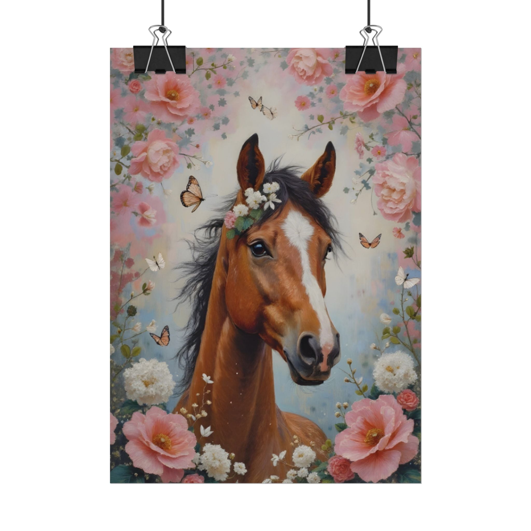 Horse Floral Poster - Vintage Foal Portrait Rolled Art Print