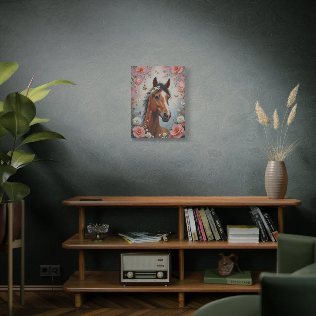 Floral Horse Portrait Canvas — Matte Stretched Wall Art