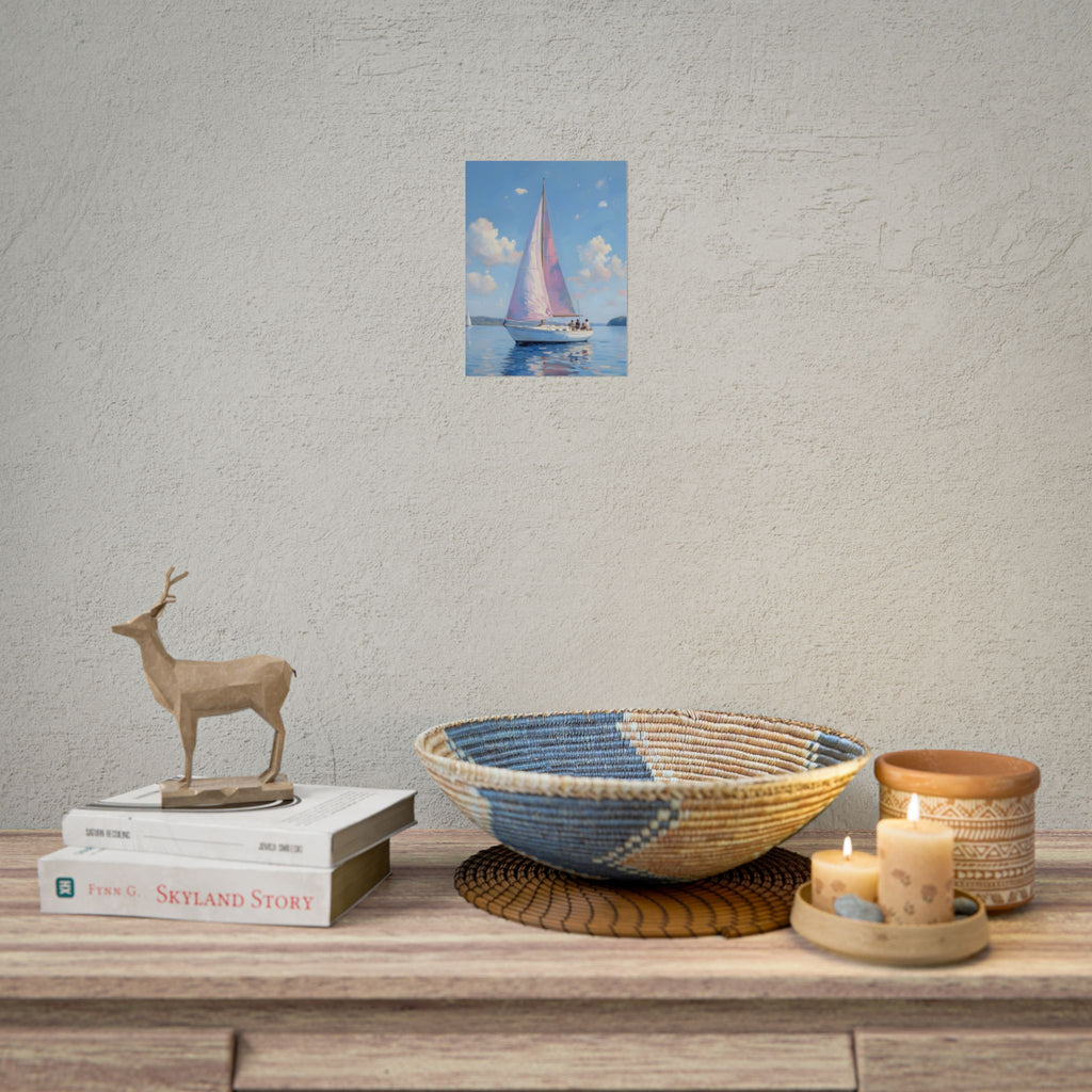 Sailing boat on calm water with pink accents - Poster