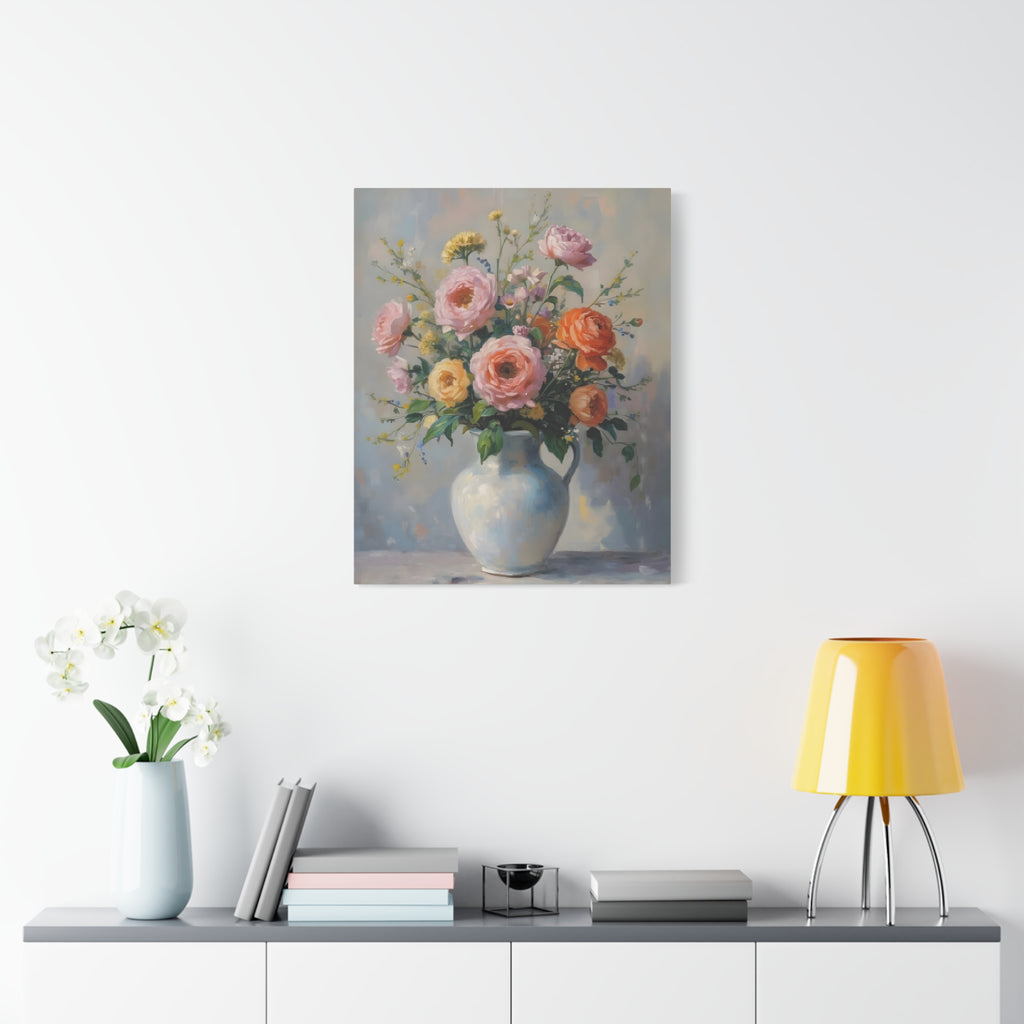 Colourful Roses in Jug Wall Art - Stretched Canvas