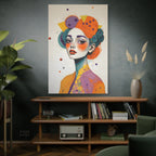 Colorful Portrait Art Canvas - Abstract Geisha Woman Matte Stretched Canvas