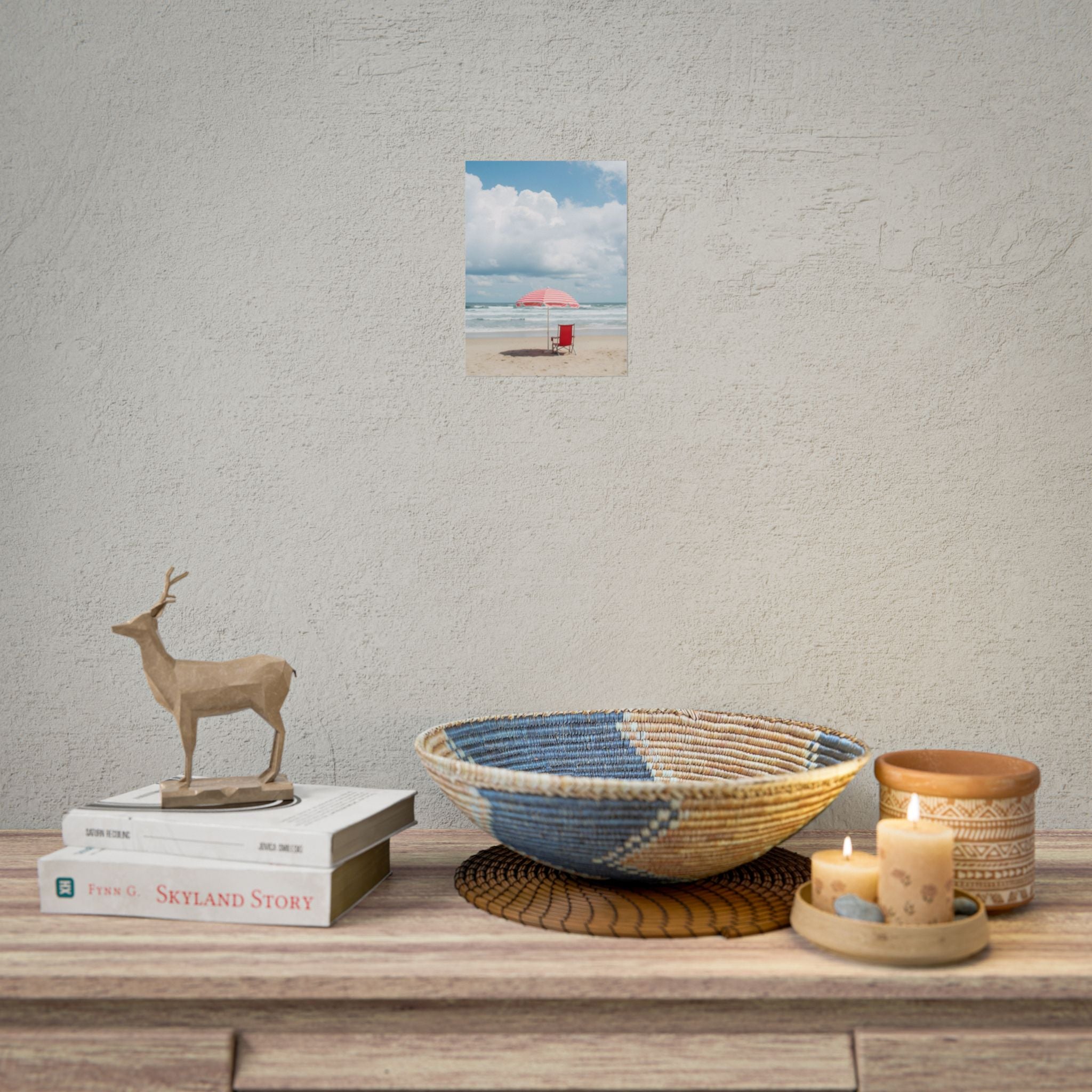Sun-drenched beach memory with beach chair and umbrella - Poster