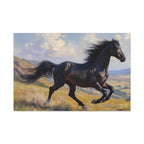 Running Black Stallion Wall Art - Horse Painting - Stretched Canvas
