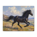 Running Black Stallion Wall Art - Horse Painting - Stretched Canvas