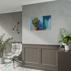 Cactus Courtyard Rolled Poster — Turquoise Door Desert Wall Art