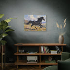 Running Black Stallion Wall Art - Horse Painting - Stretched Canvas