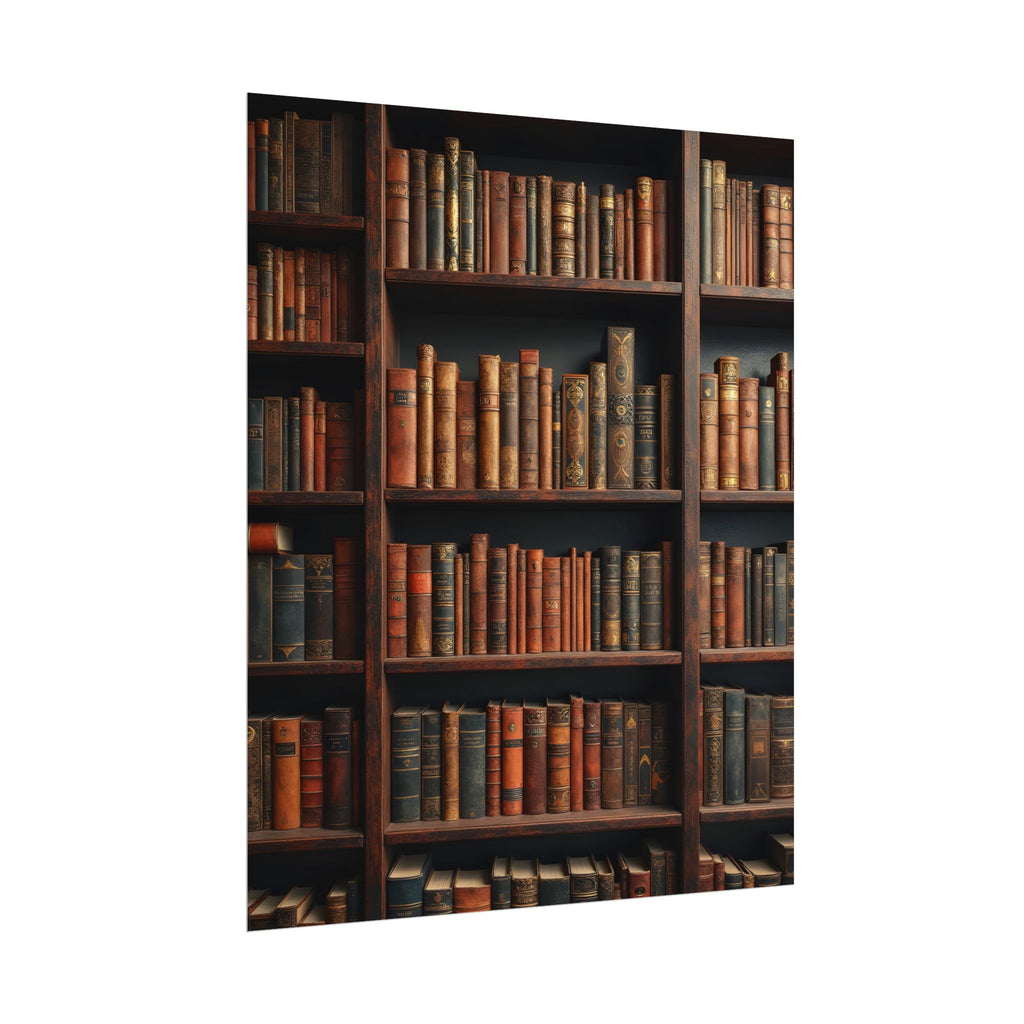 Vintage Library Bookshelf Rolled Poster - Antique Bookshop Wall Art