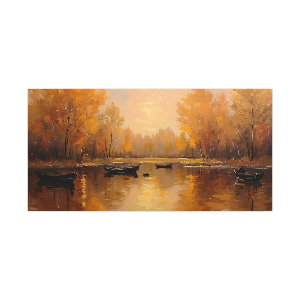 Autumn at the lake with rowboats Wall Art - Stretched Canvas