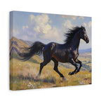 Running Black Stallion Wall Art - Horse Painting - Stretched Canvas