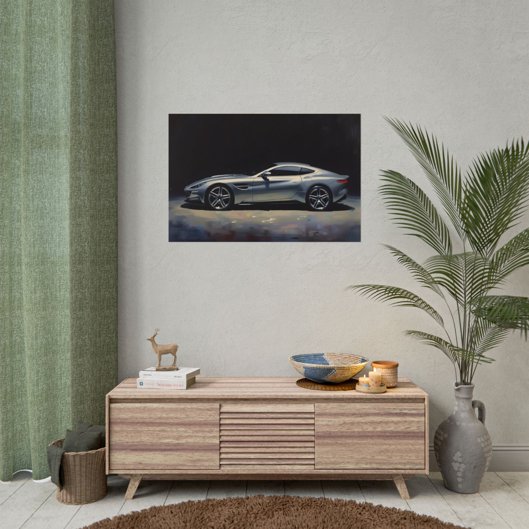 Sports Car Poster - Silver GT Automotive Art Print (Rolled Poster)