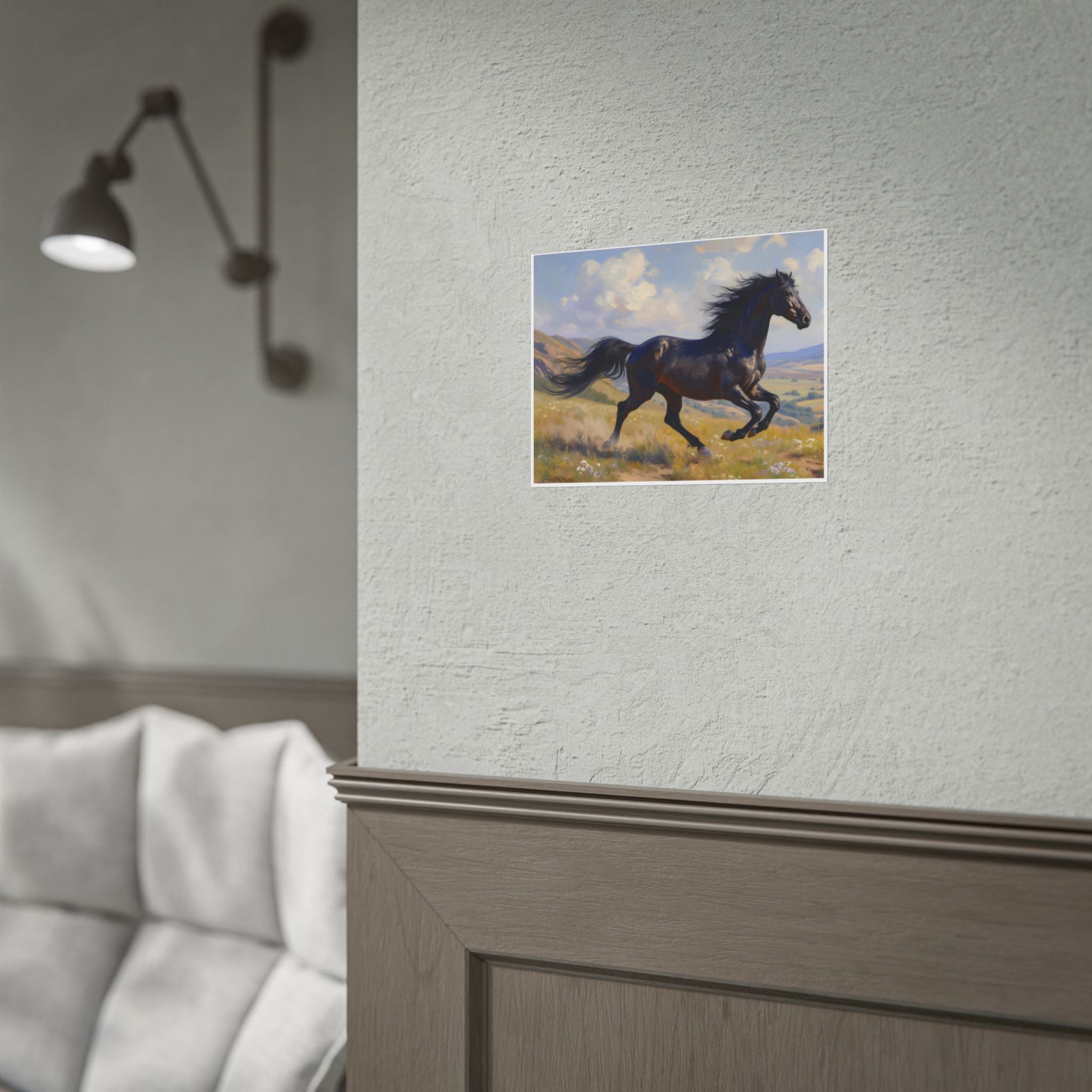 Running Black Stallion Wall Art - Horse Painting - Poster