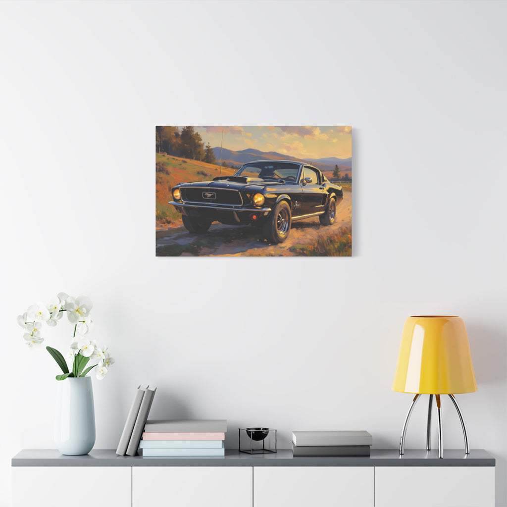 Vintage Mustang Sunset Wall Art - Classic Muscle Car - Stretched Canvas