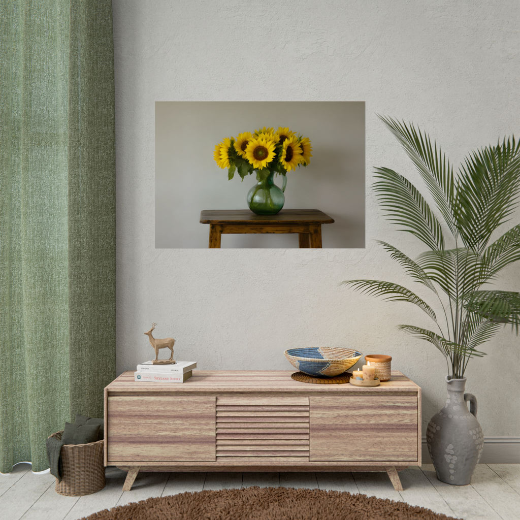 Sunflowers in Green Pitcher Wall Art - Poster