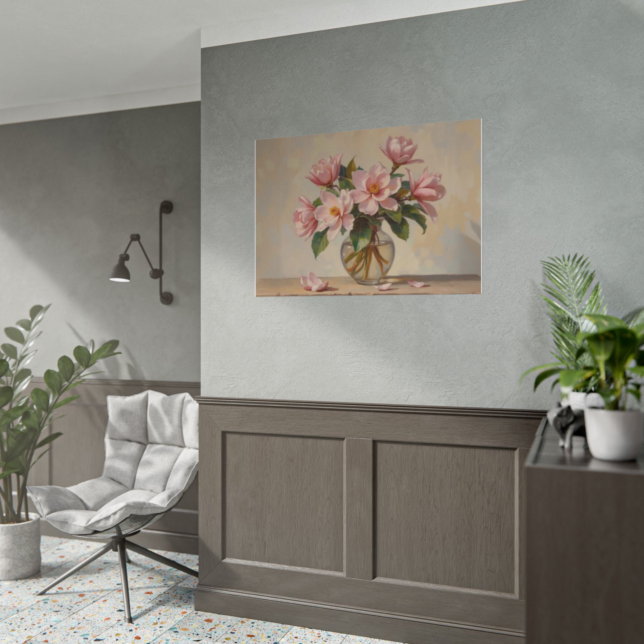 Rolled Poster - Pink Peonies Floral Print Vase Wall Art