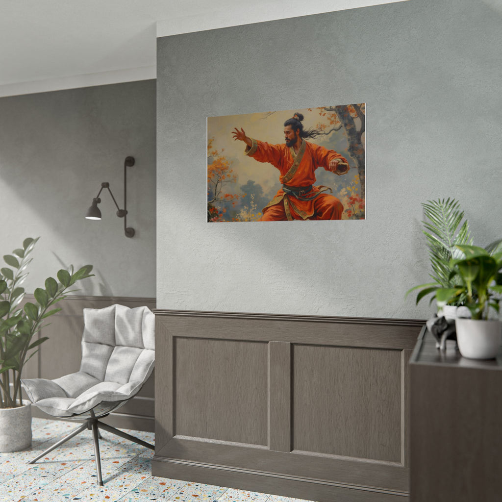 Martial Artist Art Poster - Warrior in Orange Traditional Kung Fu Wall Art