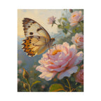 Butterfly on Pink Rose Wall Art - Poster