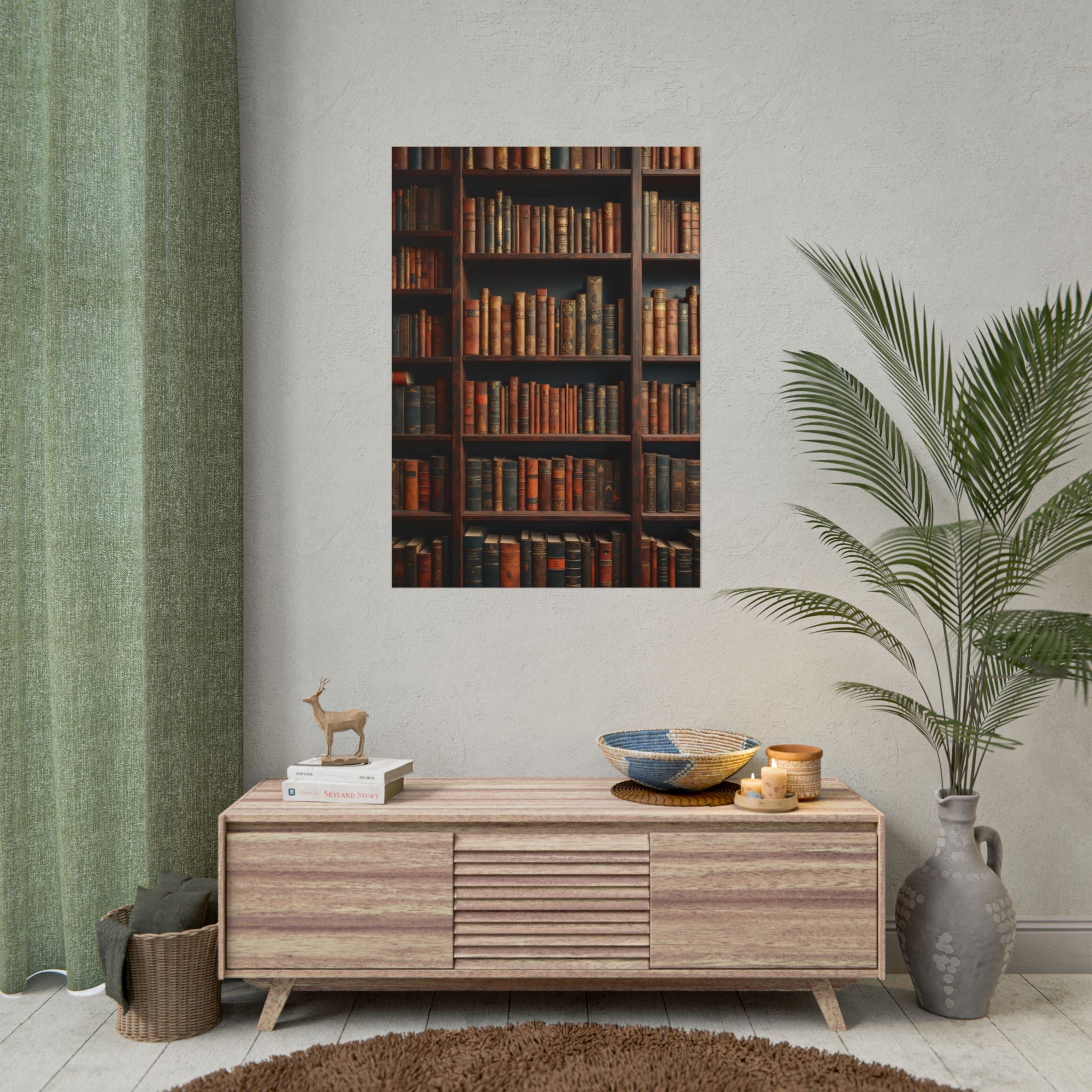 Vintage Library Bookshelf Rolled Poster - Antique Bookshop Wall Art