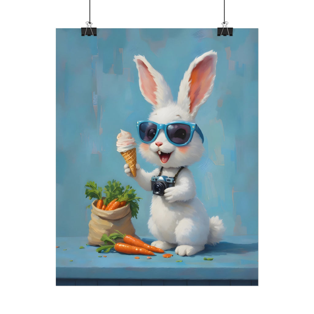 Blue Bunny Poster - Cute Sunglasses Rabbit Rolled Art Print