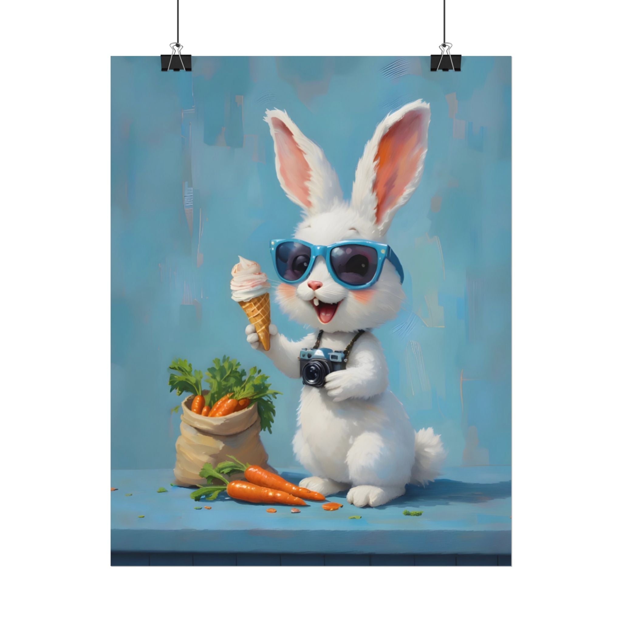 Blue Bunny Poster - Cute Sunglasses Rabbit Rolled Art Print