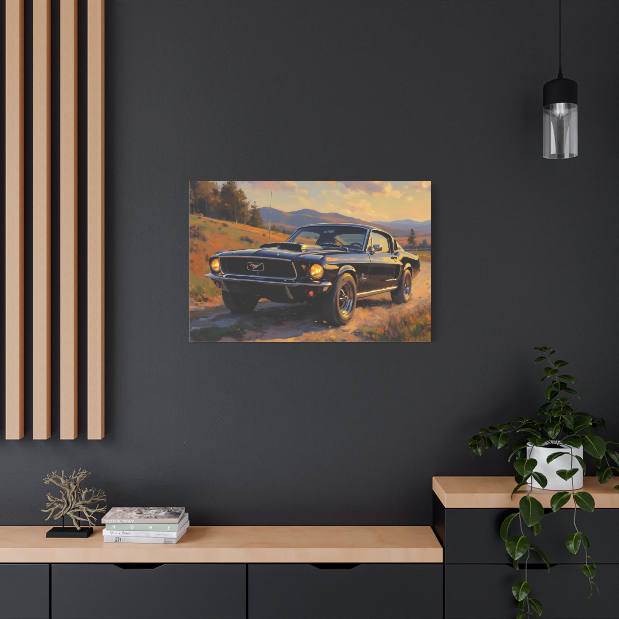 Vintage Mustang Sunset Wall Art - Classic Muscle Car - Stretched Canvas