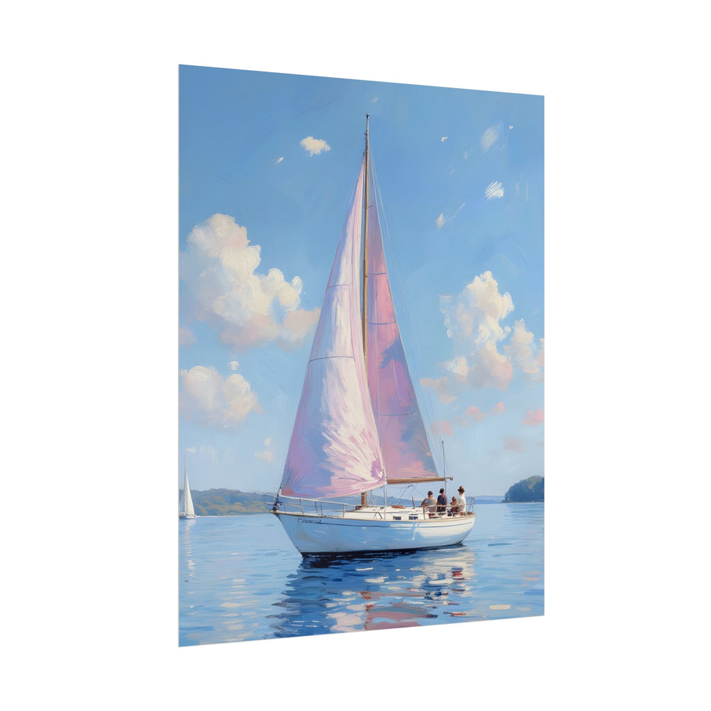 Sailing boat on calm water with pink accents - Poster