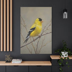 Goldfinch Wall Art Canvas — Yellow Songbird Painting on Branch, Matte Stretched Canvas