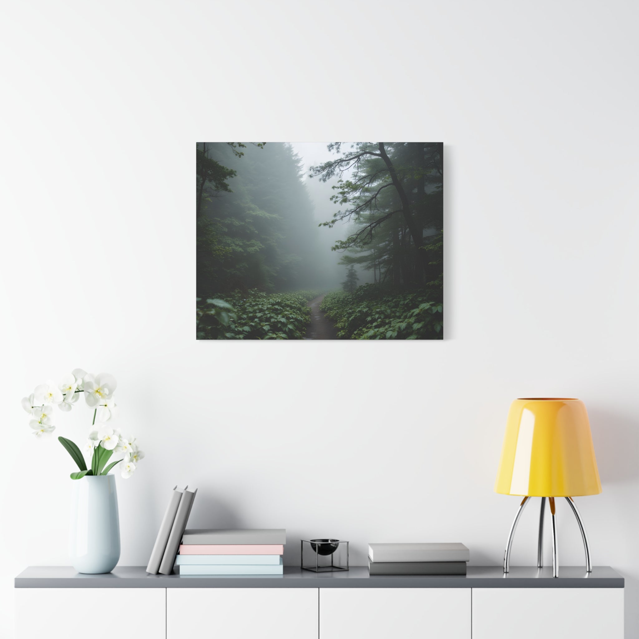 Misty Forest Path  Stretched Wall Art - Canvas Print