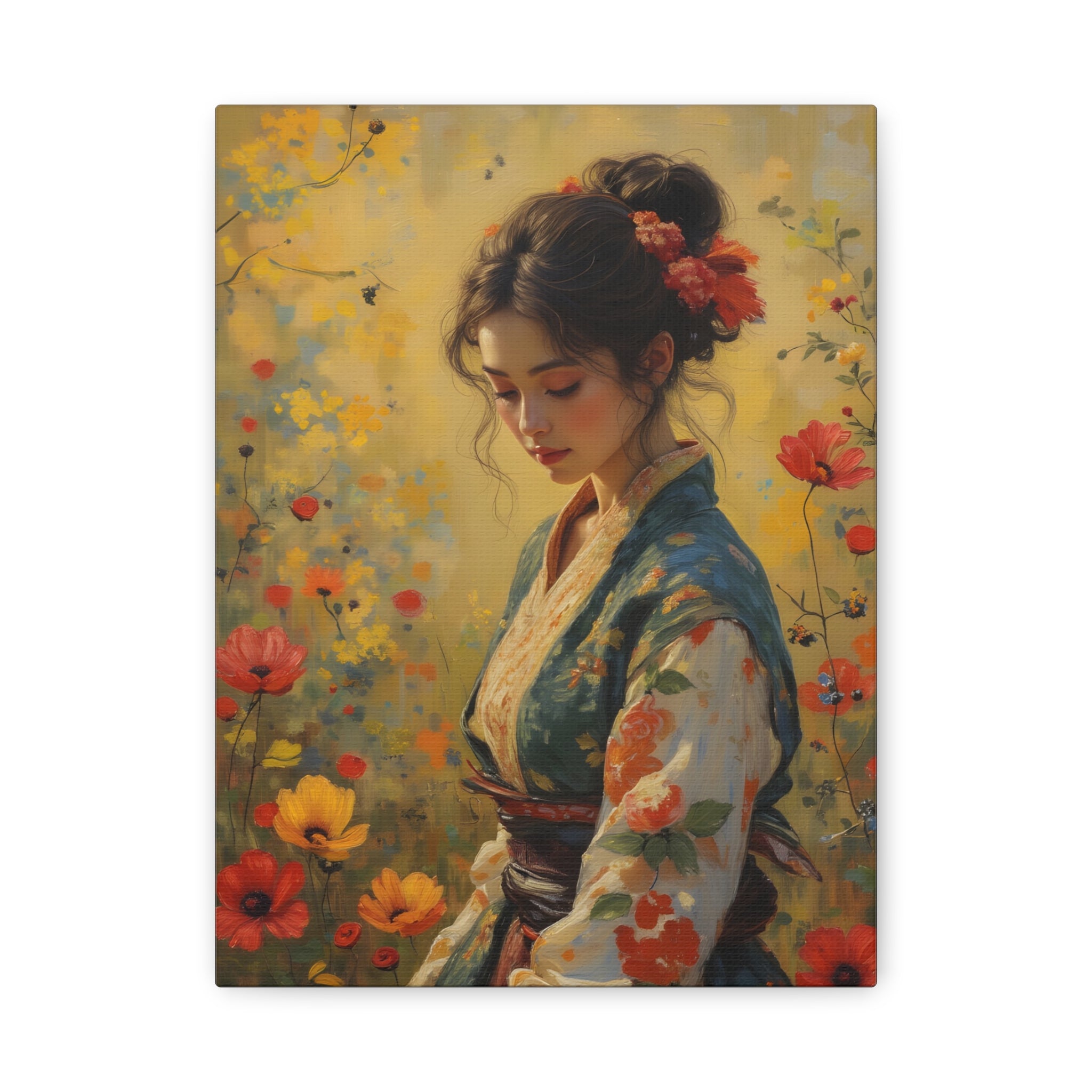 Asian Floral Lady Wall Art - Stretched Canvas