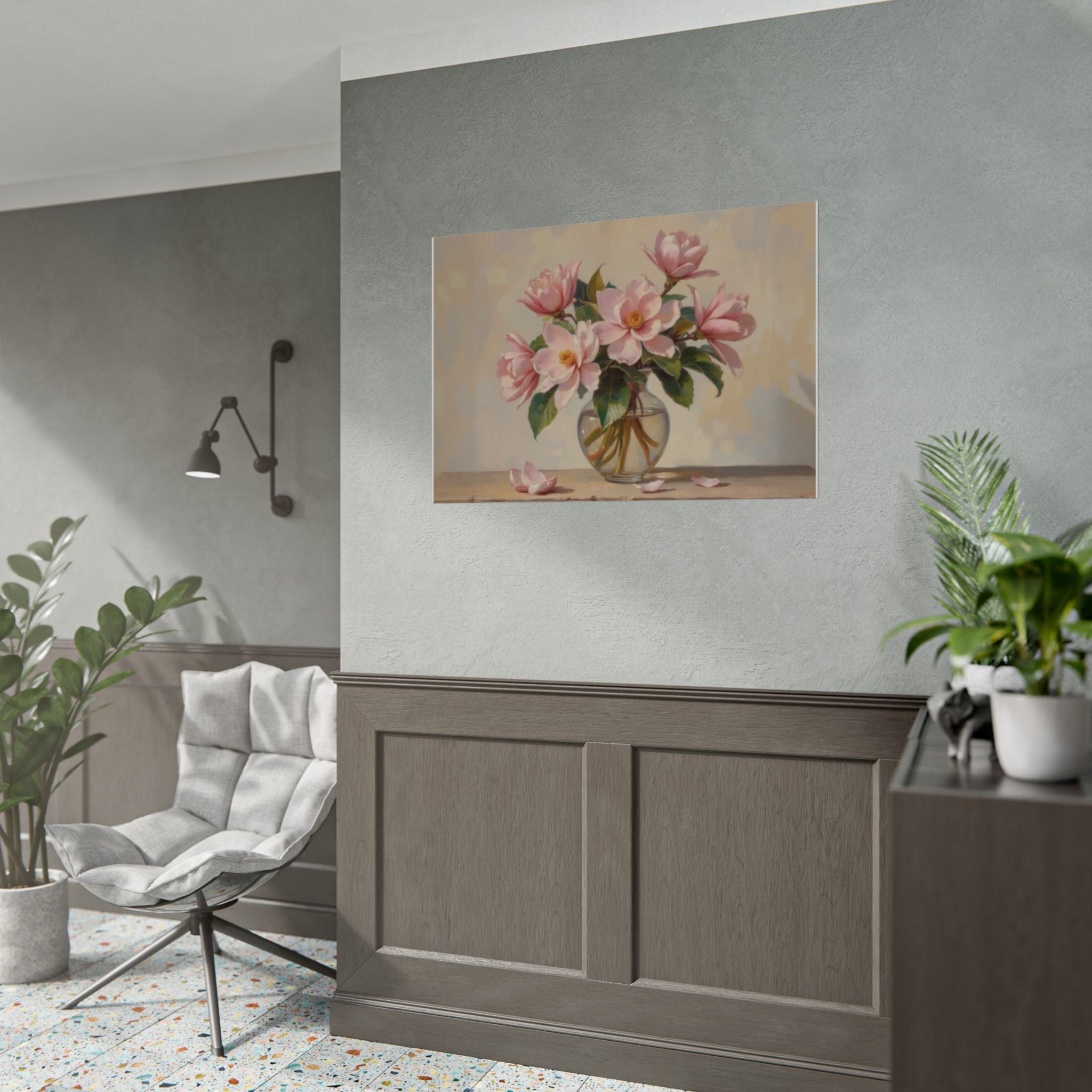 Rolled Poster - Pink Peonies Floral Print Vase Wall Art