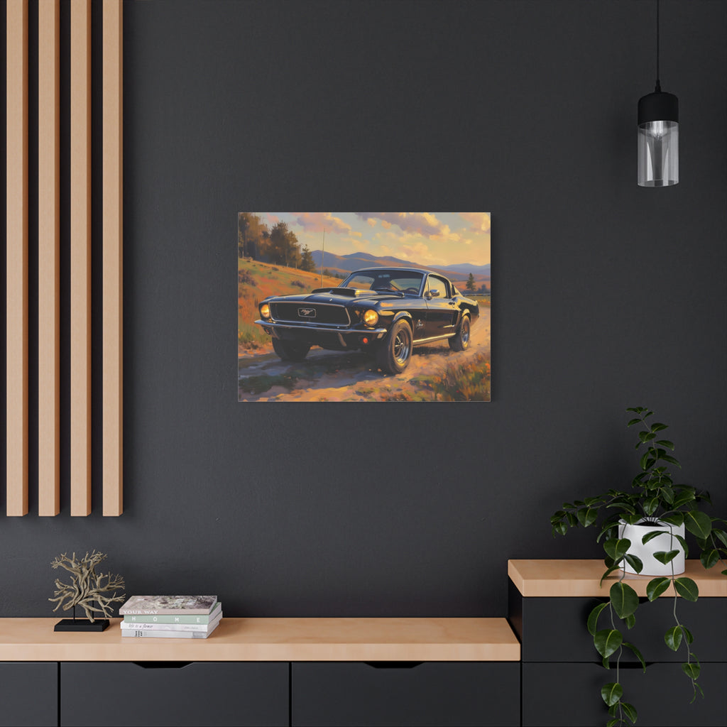 Vintage Mustang Sunset Wall Art - Classic Muscle Car - Stretched Canvas