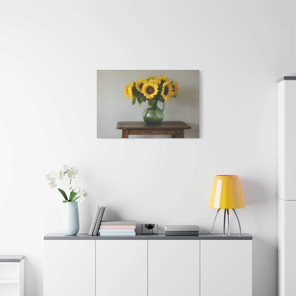 Sunflowers in Green Pitcher Wall Art - Stretched Canvas