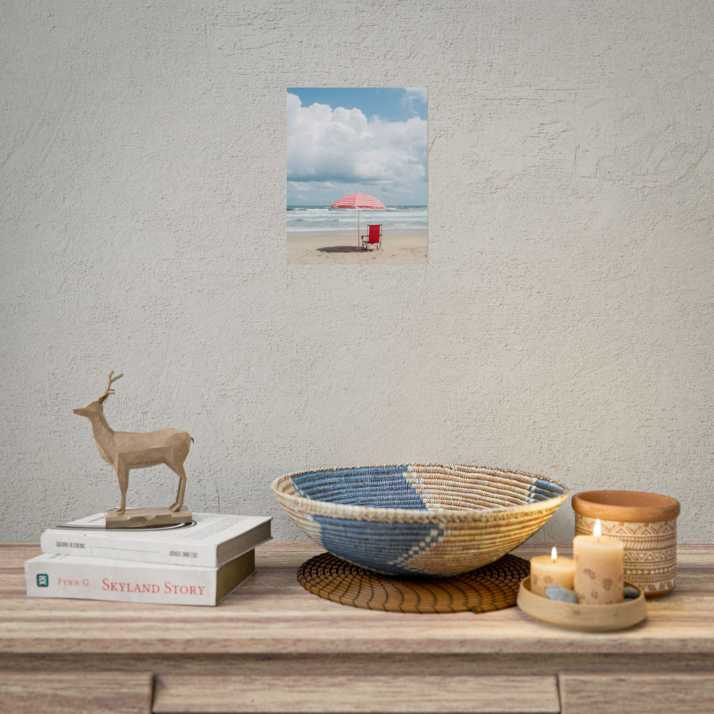 Sun-drenched beach memory with beach chair and umbrella - Poster
